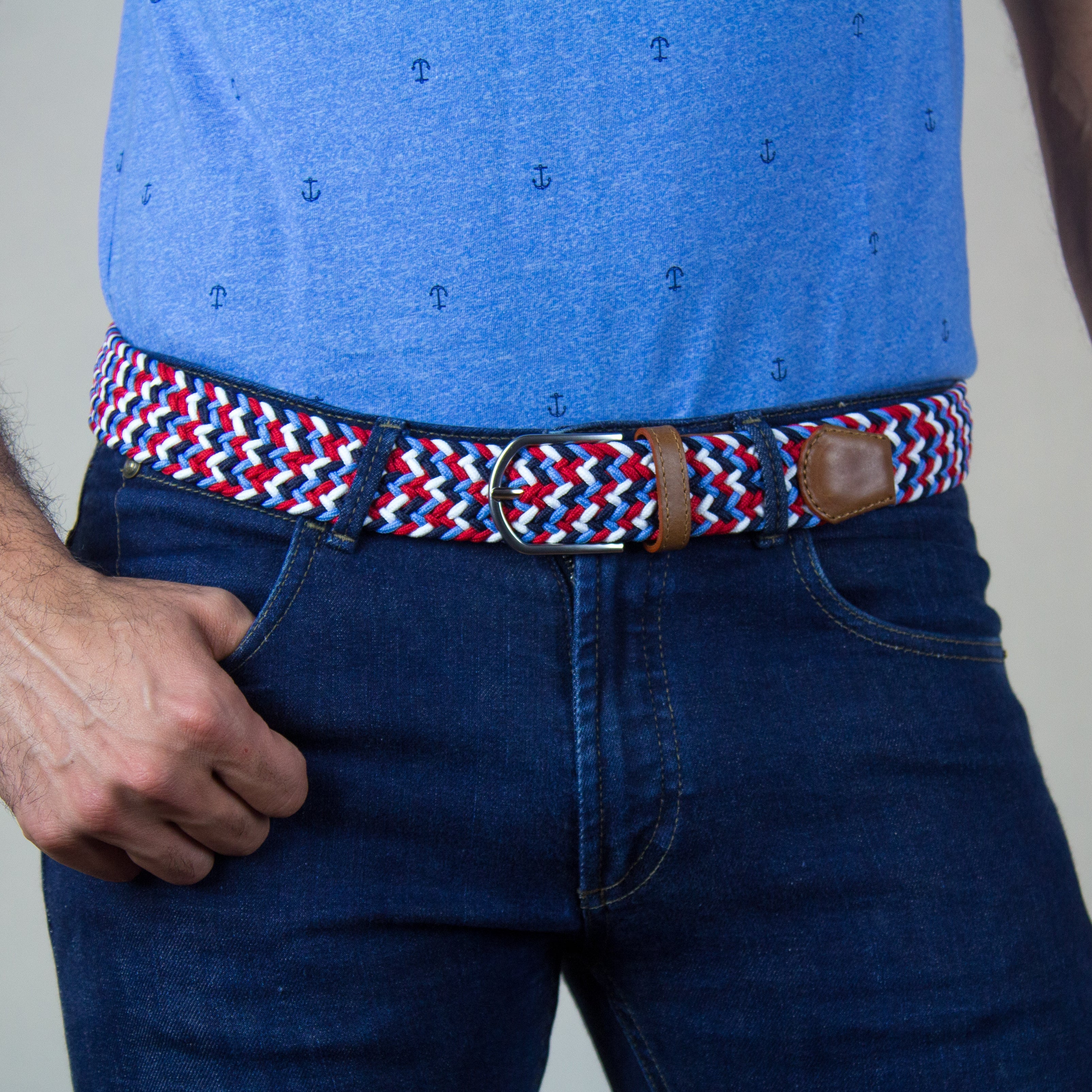 LAEZ Independence Belt Braided Stretch Belt for Men Golf Belt Mens Woven Belt for Work Jeans and Casual Elastic and Adjustable Cloth Canvas